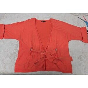 Anne Klein Coral Orange Cotton Modal Wrap Cardigan Sweater - Women's Large